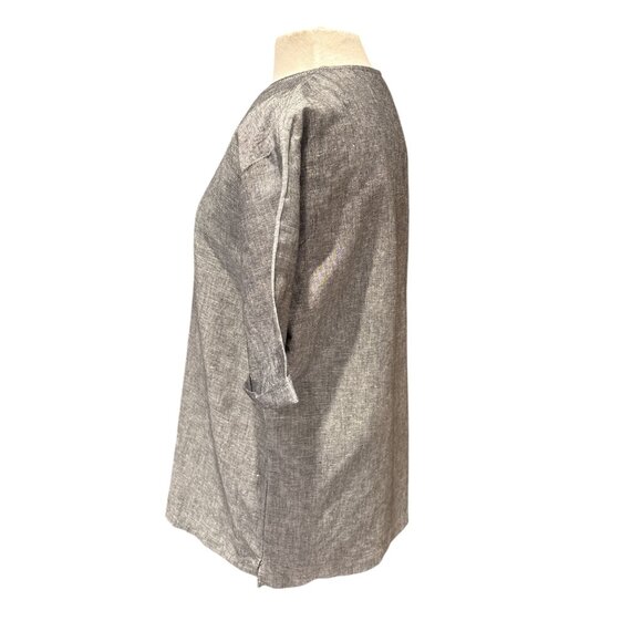 Loose-Fit Gray Split Neck Cotton Shirt By Trafaluc Denimwear - Picture 2 of 8